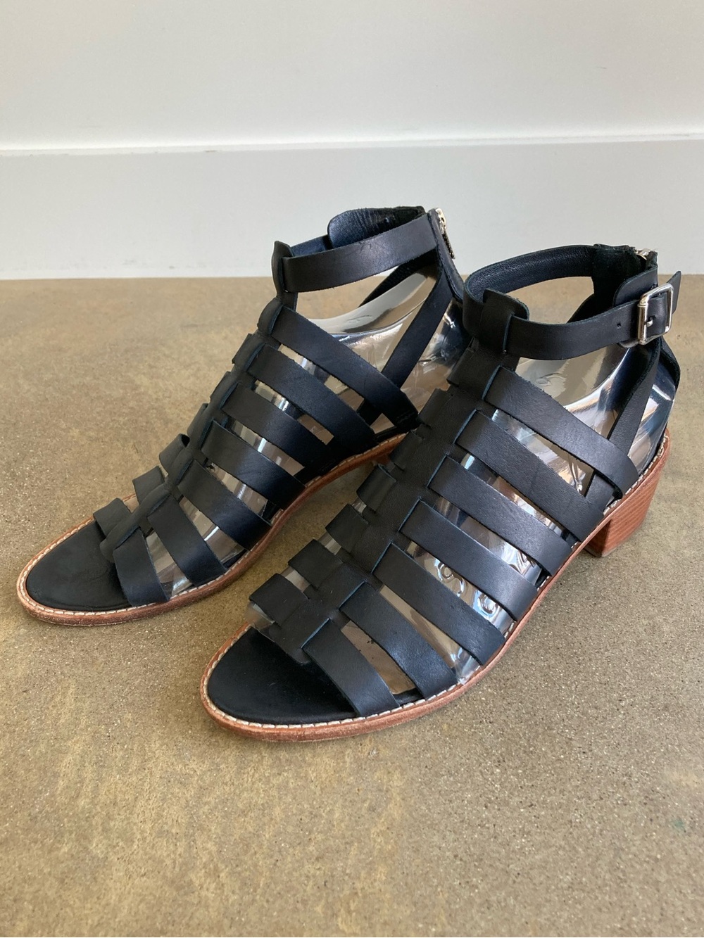 Loeffler Randall Rooney Black Leather Fisherman Gladiator Cage Sandals 9.5